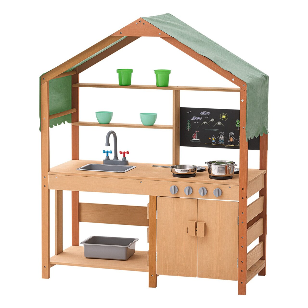 Kids Mud Kitchen Wooden Outdoor Play Kitchen Set with Accessories Pretend Play